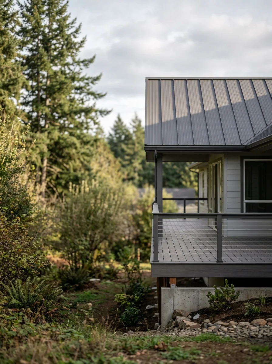 New construction home in Creswell with composite deck and standing-seam roof