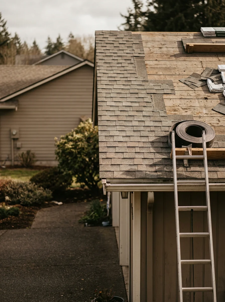 Roofer installing weather-resistant shingles on a 1980s-era home in Thurston neighborhood