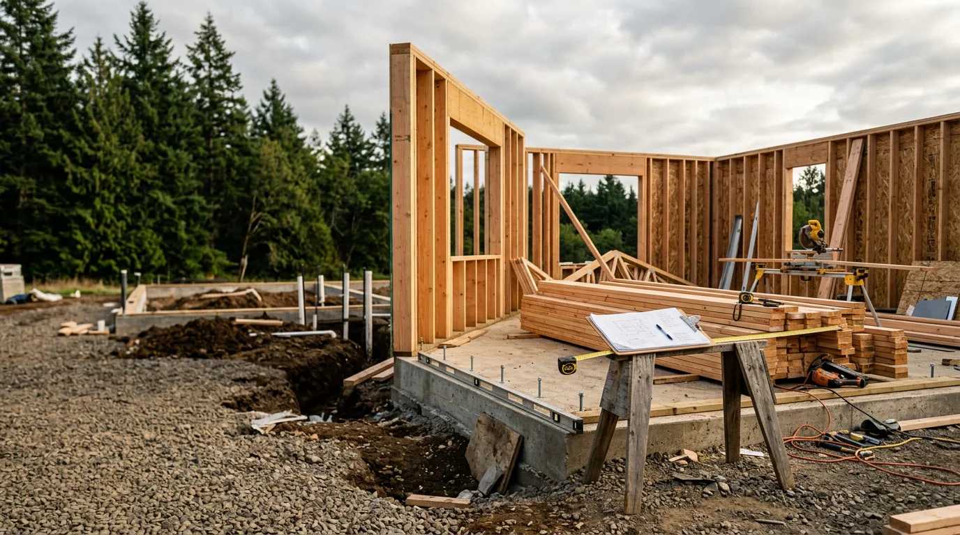 A newly constructed single-family home in a rural Lane County setting near Walterville, Oregon, with a finished exterior and surrounding natural landscape. The home reflects careful residential construction work suited to the rural properties common in this part of the McKenzie River corridor.